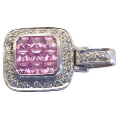 18K White Gold 1.20ct Squared Pink Sapphire & 0.15ct Diamond Invisible Pendant