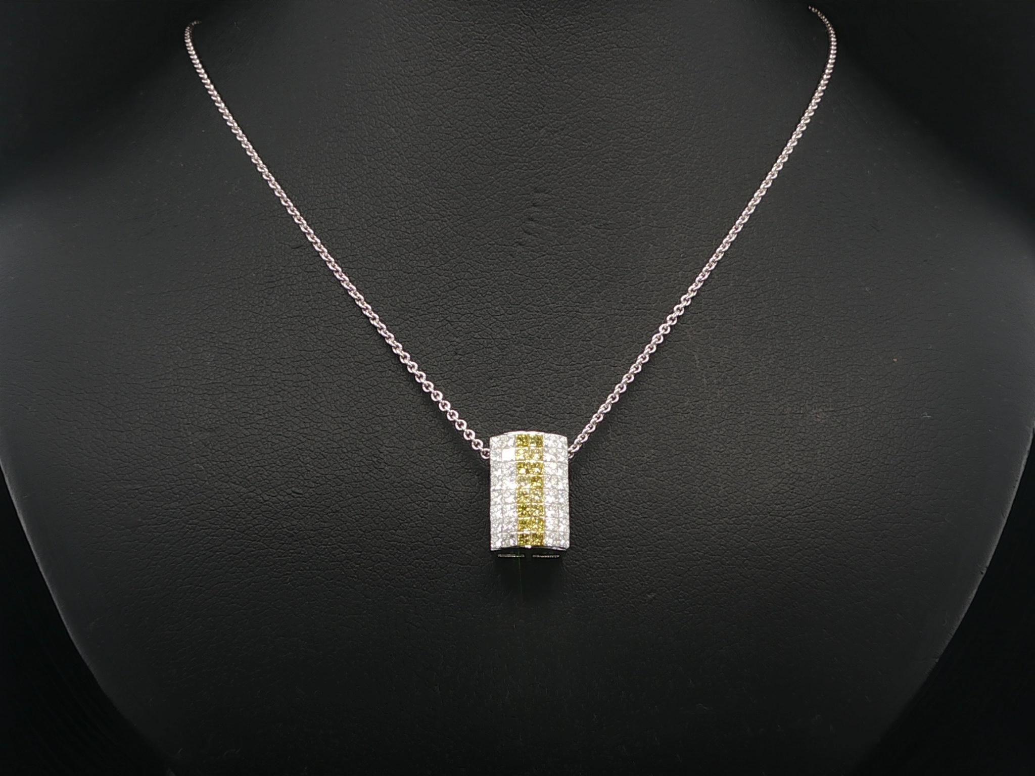 Collier pendentif coulissant en or blanc 18 carats 1.20ctw Invisible Set Yellow White Diamond en vente 6