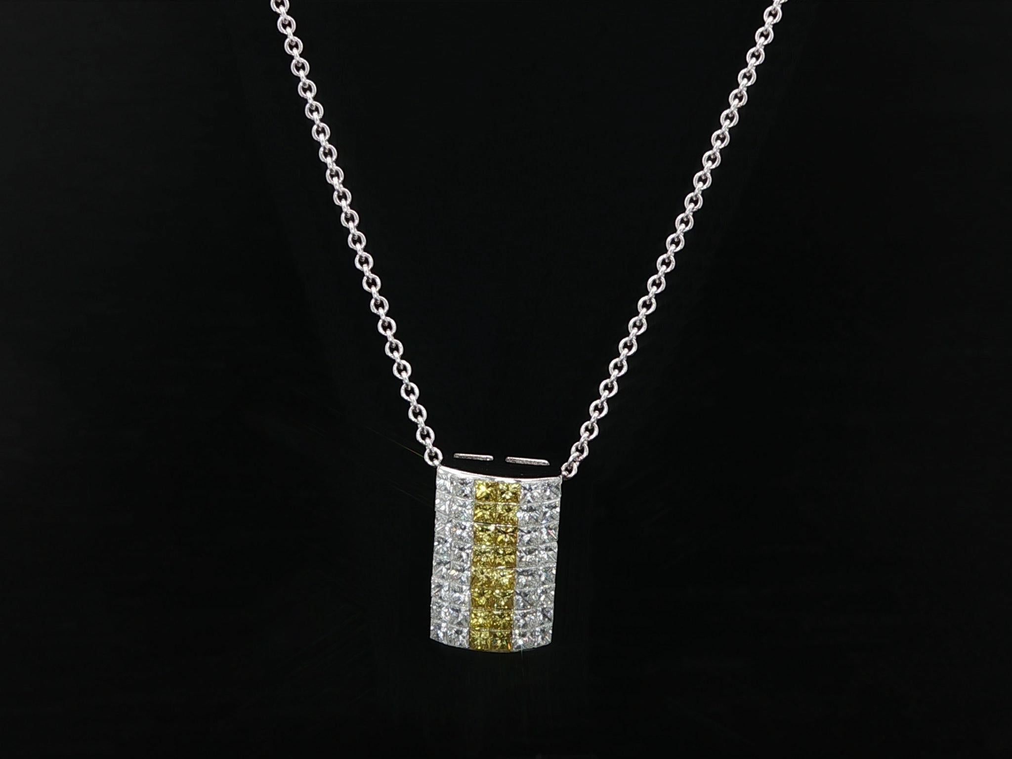 Collier pendentif coulissant en or blanc 18 carats 1.20ctw Invisible Set Yellow White Diamond en vente 1