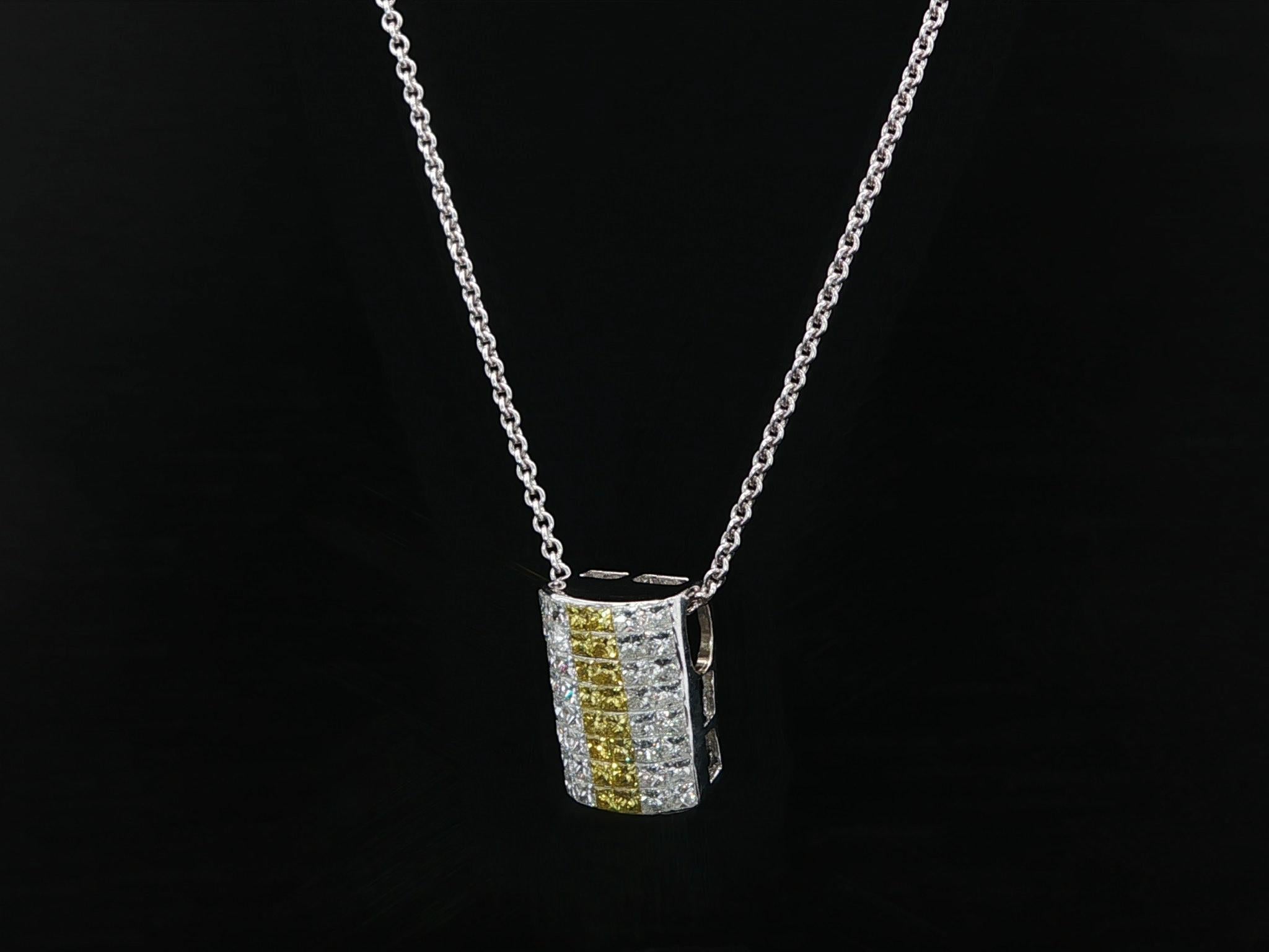 Collier pendentif coulissant en or blanc 18 carats 1.20ctw Invisible Set Yellow White Diamond en vente 3