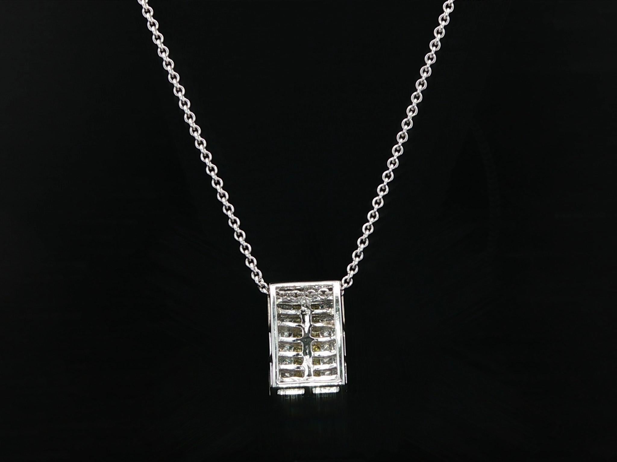 Collier pendentif coulissant en or blanc 18 carats 1.20ctw Invisible Set Yellow White Diamond en vente 4