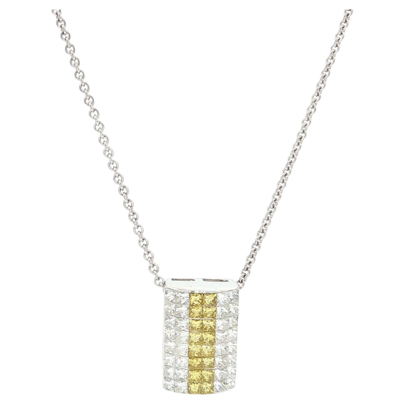 Collier pendentif coulissant en or blanc 18 carats 1.20ctw Invisible Set Yellow White Diamond en vente