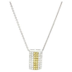 Collier pendentif coulissant en or blanc 18 carats 1.20ctw Invisible Set Yellow White Diamond