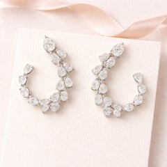 1.21 ctw Pear Diamond Double-Row Open Crescent Hoop Earrings in 18K White Gold