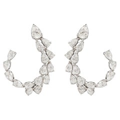 1.21 ctw Pear Diamond Double-Row Open Crescent Hoop Earrings in 18K White Gold