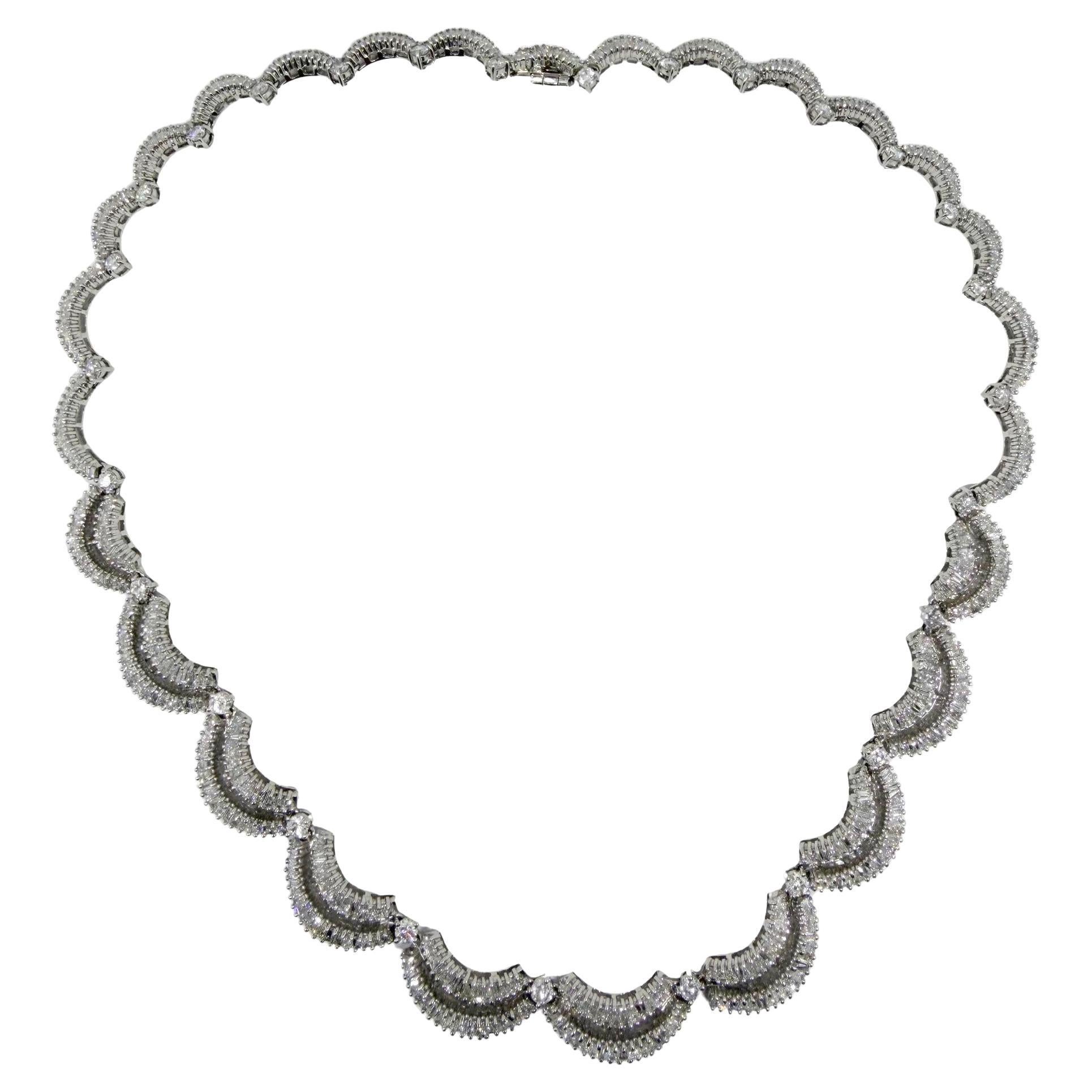 18K White Gold 12.15 Baguette Cut Diamond Choker Necklace For Sale