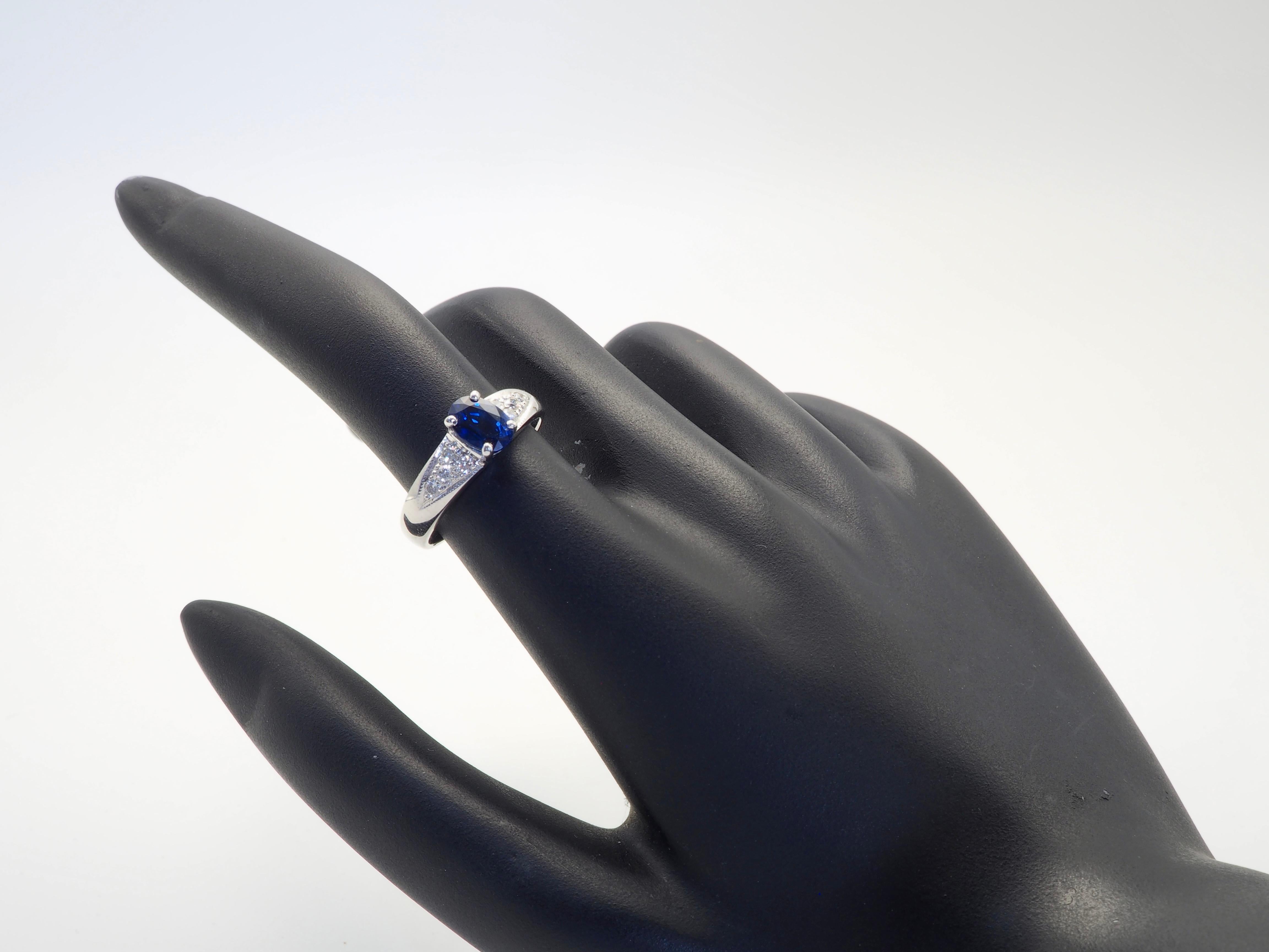  Bague fine en or blanc 18 carats avec saphir bleu de 1,21 carat et diamant de 0,20 carat Pour femmes 