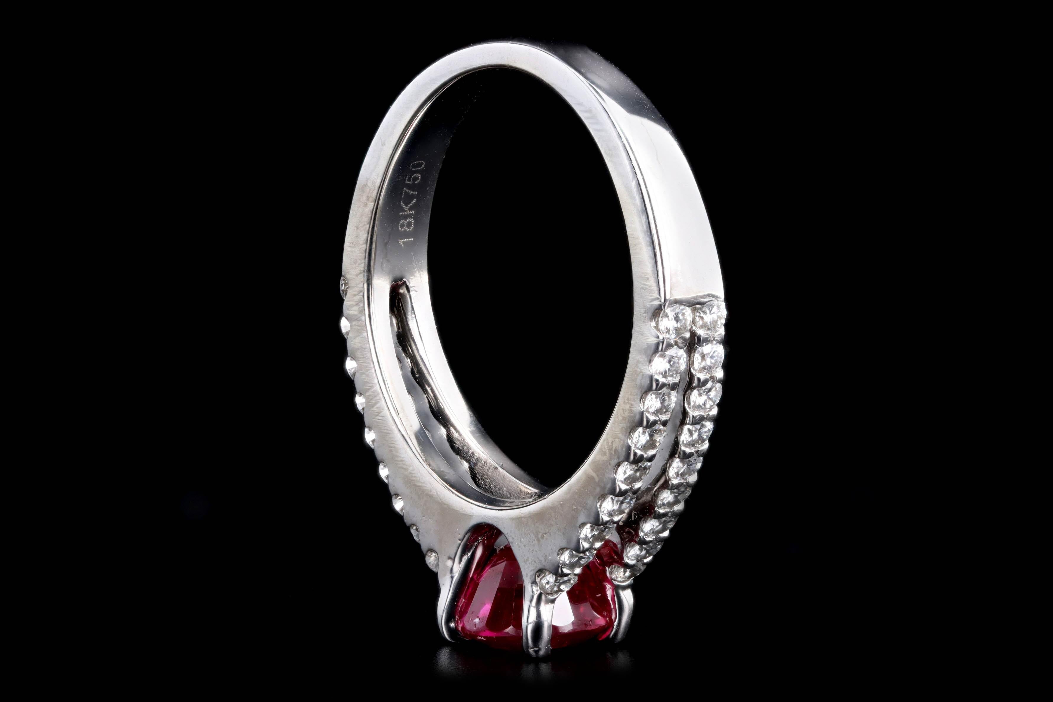 18K White Gold 1.22 Carat ''Pigeon's Blood'' Burma Natural Ruby & Diamond Ring In New Condition For Sale In Cape May, NJ