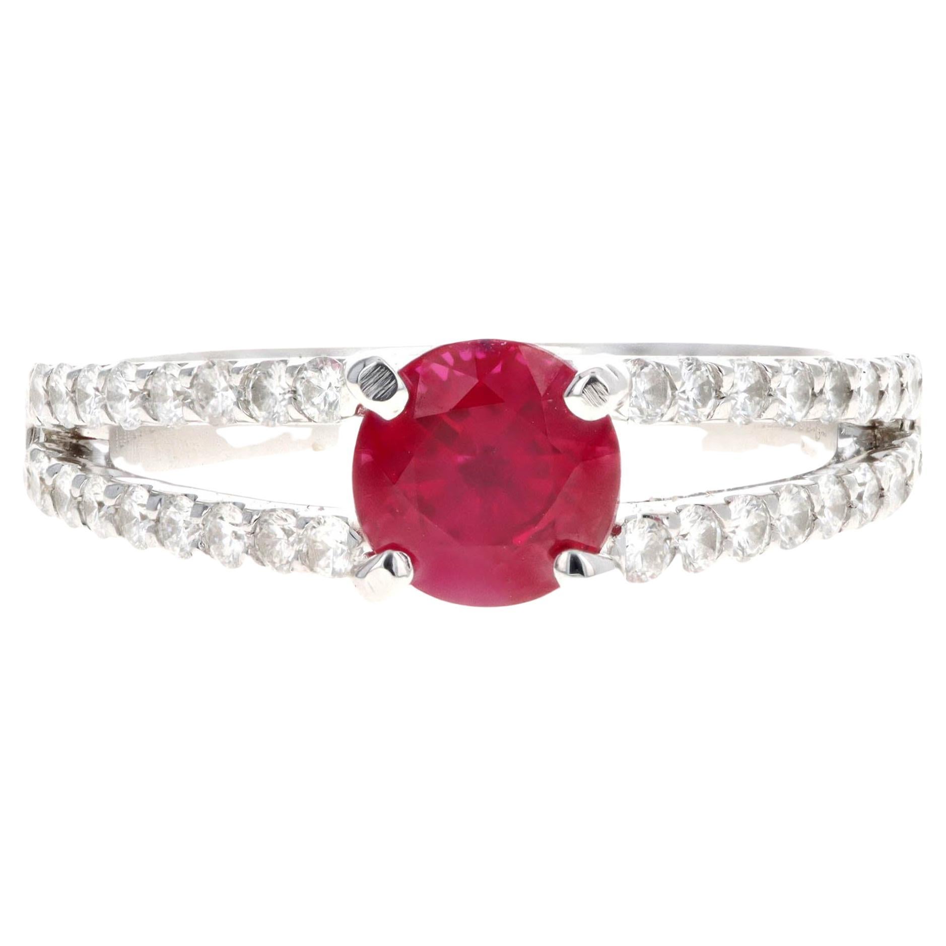 18K White Gold 1.22 Carat ''Pigeon's Blood'' Burma Natural Ruby & Diamond Ring For Sale