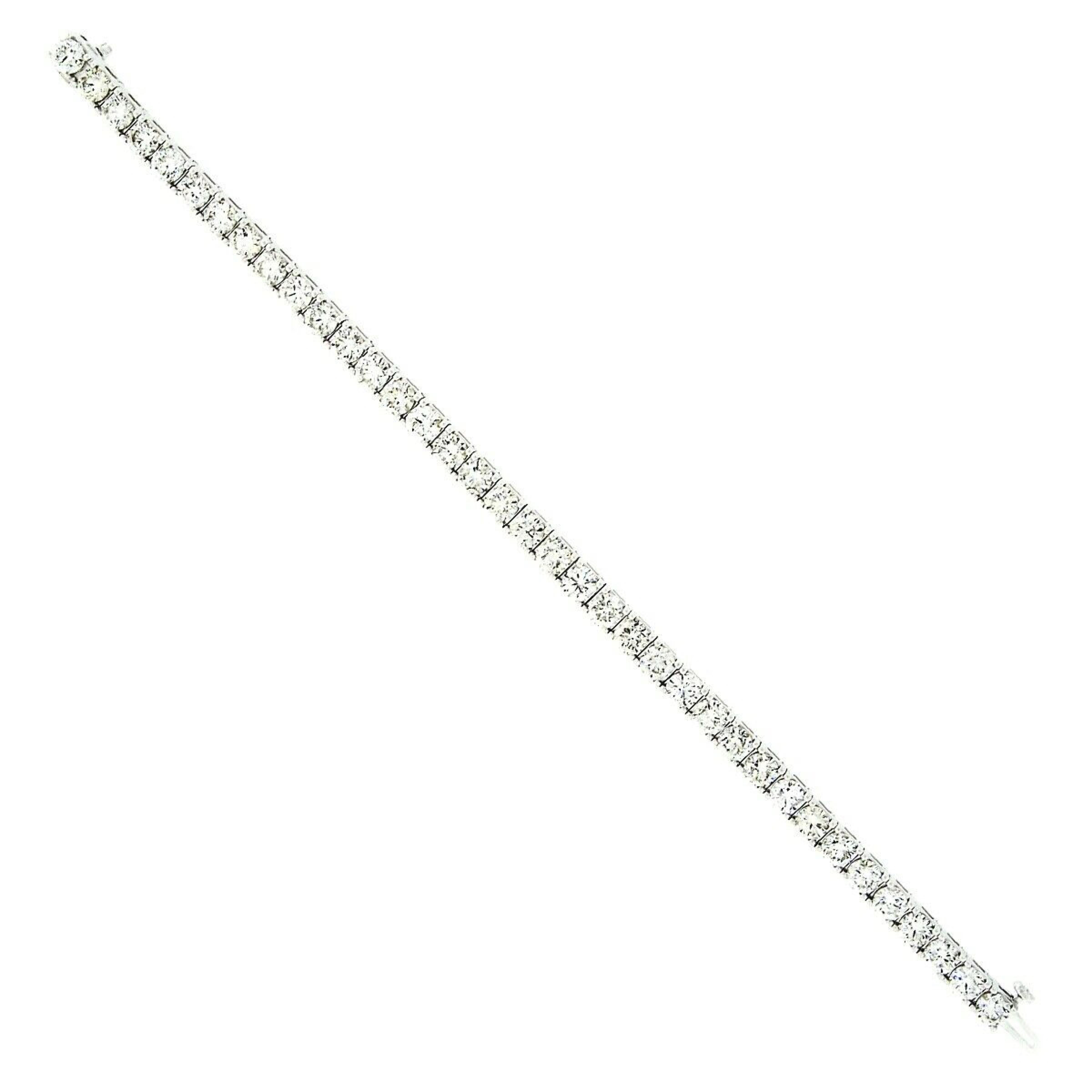 Round Cut 18k White Gold 12.21ctw 37 Round Large Diamond Line Tennis Statement Bracelet For Sale