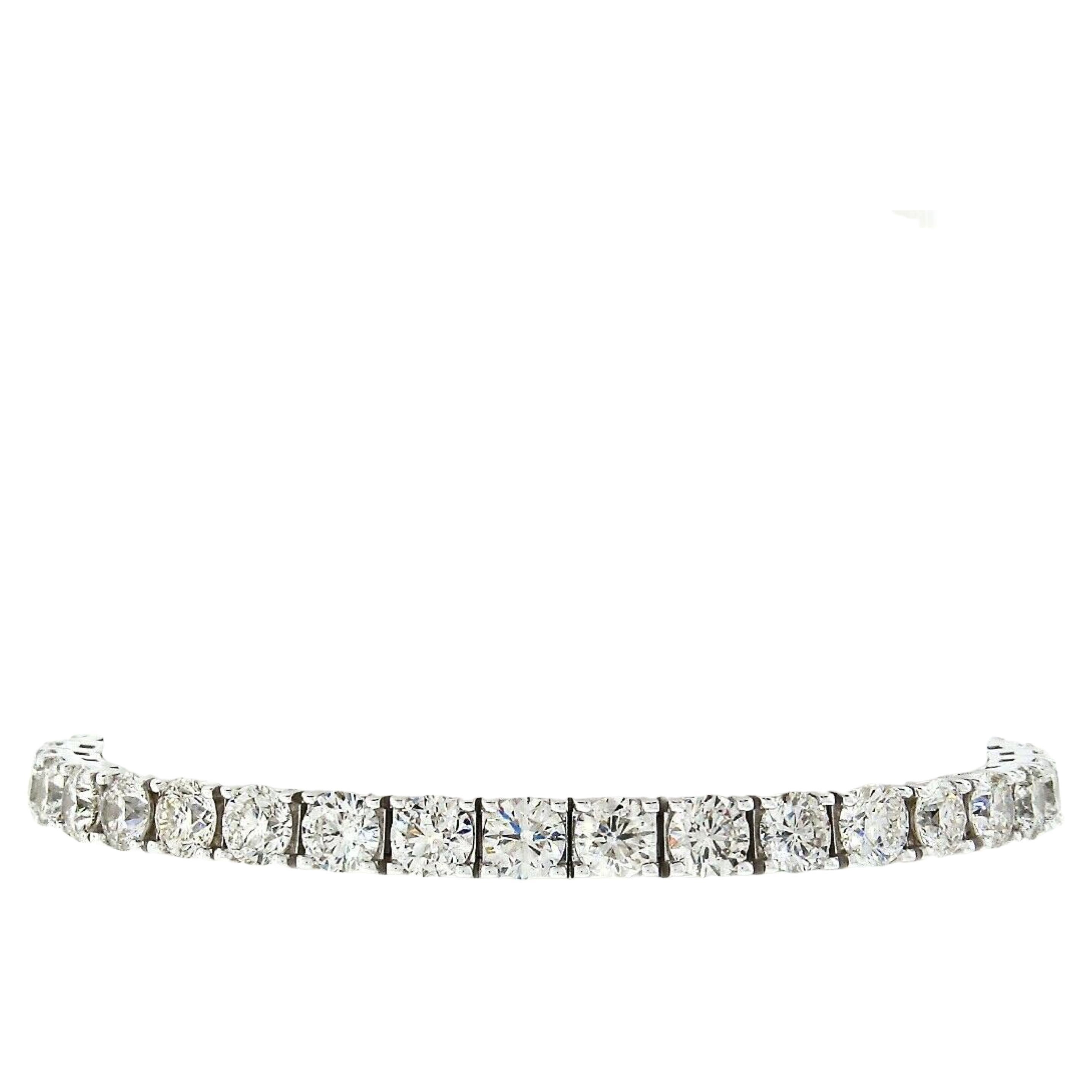 18k White Gold 12.21ctw 37 Round Large Diamond Line Tennis Statement Bracelet