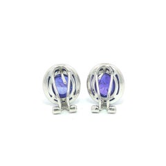 18k White Gold 12.22ctw GIA Oval Cabochon Tanzanite Diamond Frame Earrings