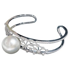 Bracelet perles des mers du Sud Aurora 14-15 mm en or blanc 18 carats et diamants 1,22 carat