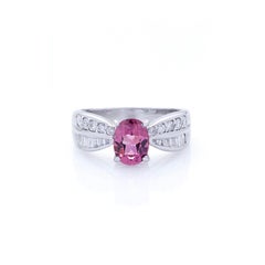 No Reserve- 18K White Gold 1.22ct Pink Tourmaline & 0.53ct Diamond Ring