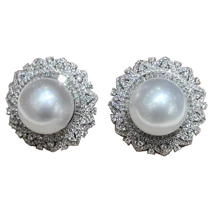 【Crown Radiance】Radiant Bloom Aurora South Sea Pearl Diamond Evening Earrings