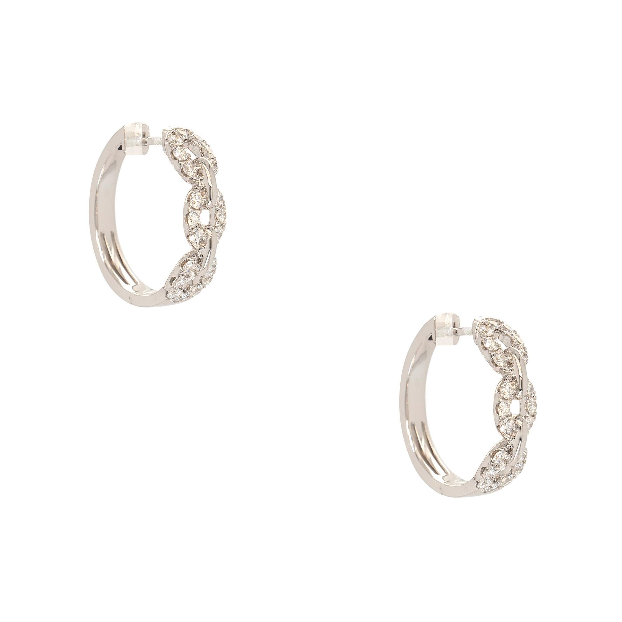 Round Cut 18k White Gold 1.23ct Round Brilliant Natural Diamond Hoop Earrings For Sale