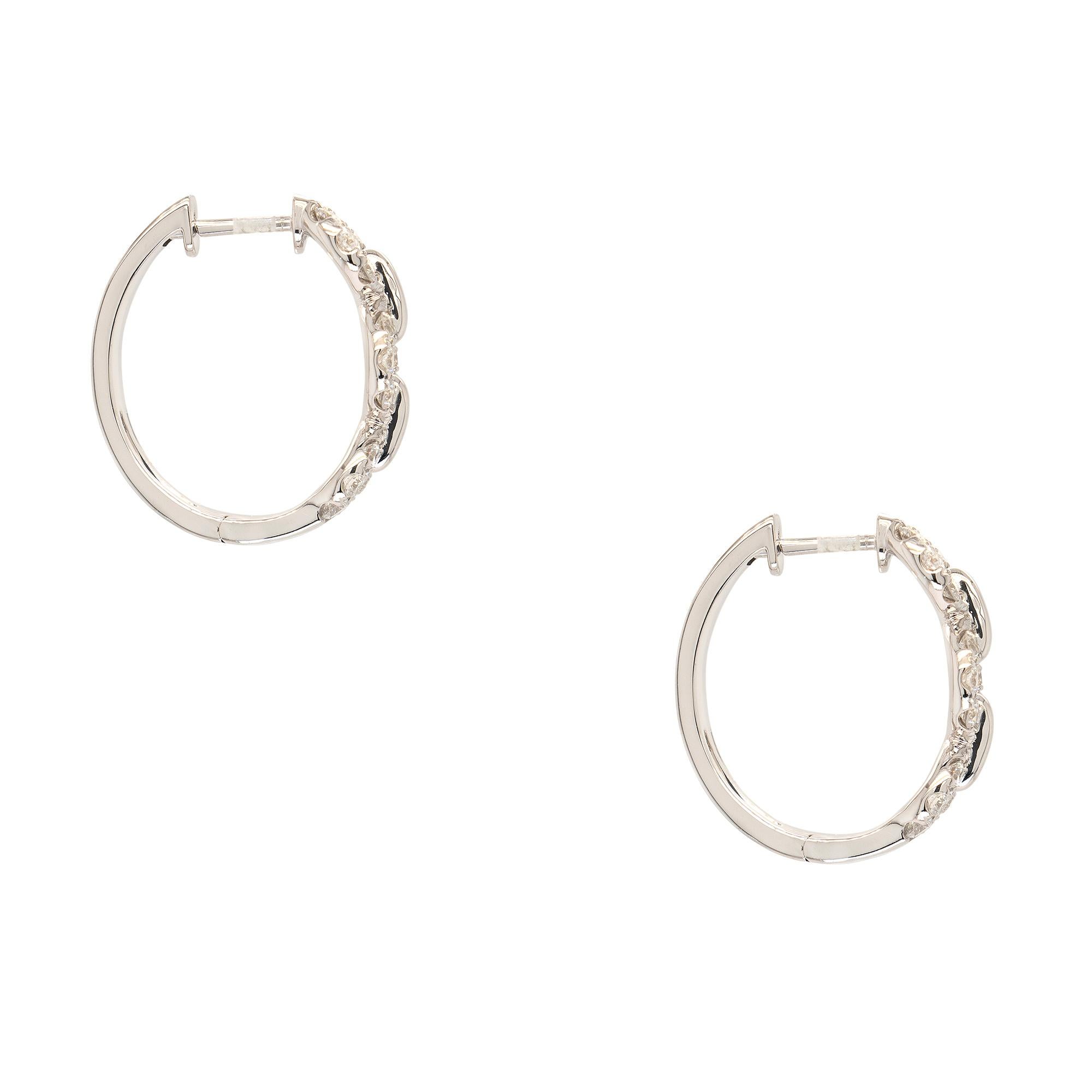 18k White Gold 1.23ct Round Brilliant Natural Diamond Hoop Earrings In New Condition For Sale In Boca Raton, FL