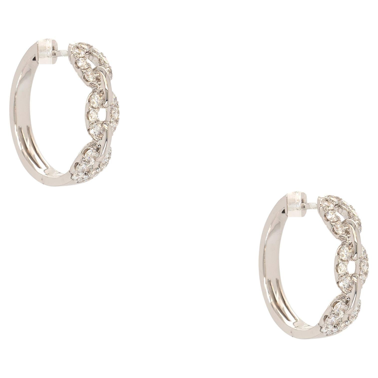 18k White Gold 1.23ct Round Brilliant Natural Diamond Hoop Earrings For Sale