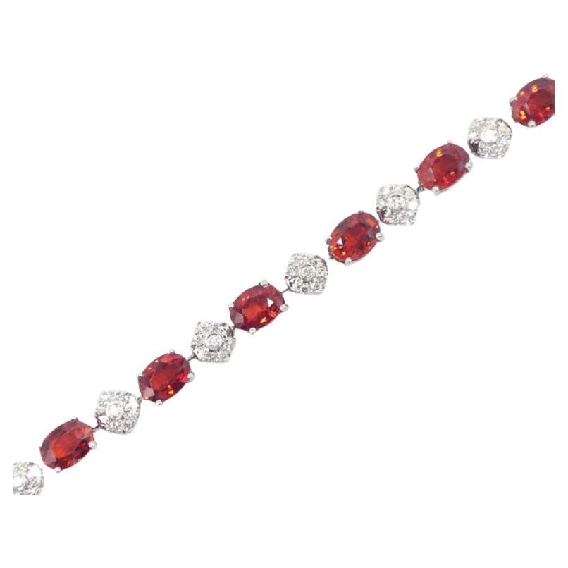 Bracciale in oro bianco 18 carati 12,44 carati con zaffiro arancione vivo e diamante in vendita