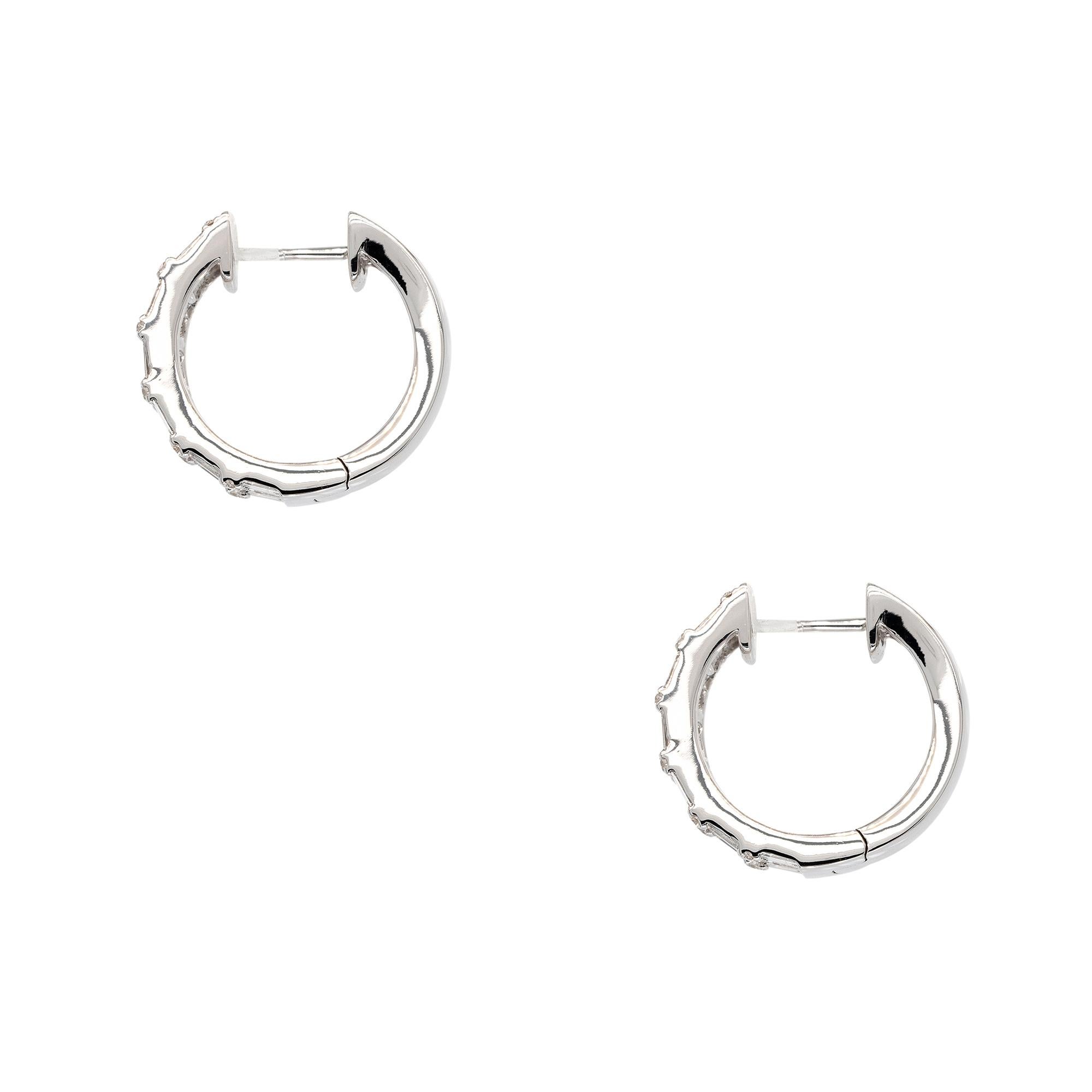 Women's 18k White Gold 1.24ct Baguette Cut Natural Diamond Earring Hoops For Sale
