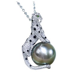 【Crown Radiance】Ciondolo con diamante leopardato e perla di Tahiti Aurora