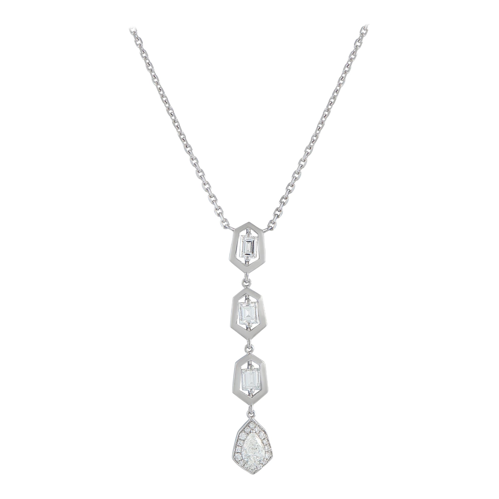 18K White Gold 1.25ct Diamond Geometric Drop Necklace ANK-19829 For Sale