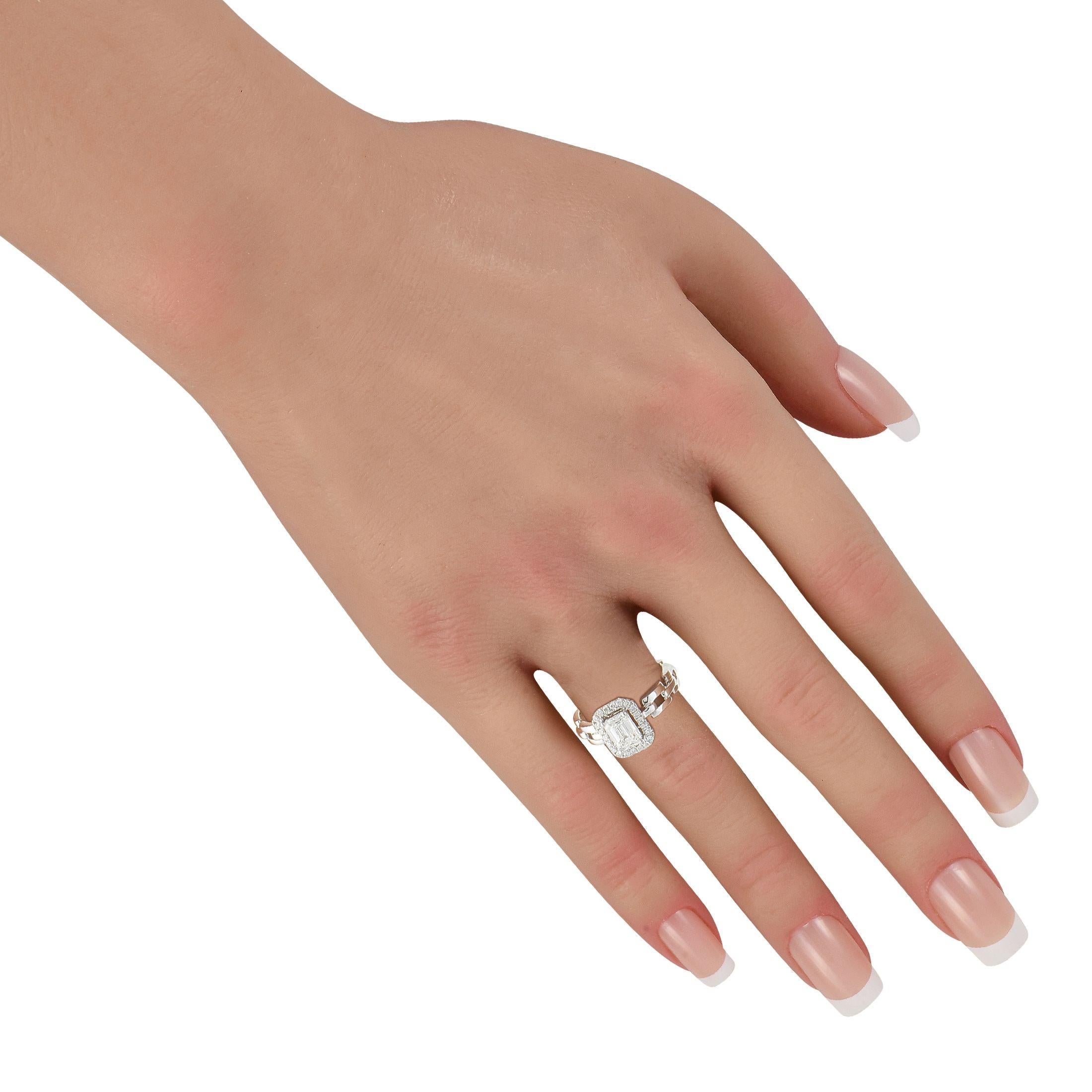 Taille mixte Bague à maillons carrés en or blanc 18K avec 1,25 ct de diamant en vente