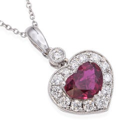 18k White Gold 1.25ct Ruby Heart Pendant Necklace