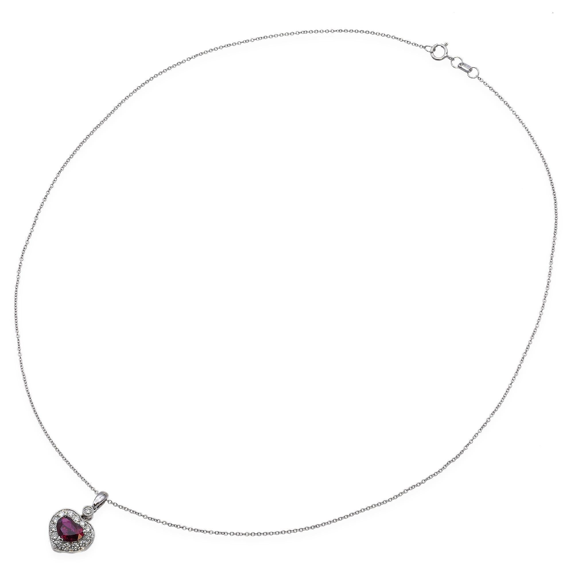 Femenino o masculino Collar Colgante Corazón Rubí Oro Blanco 18k 1,25ct en venta