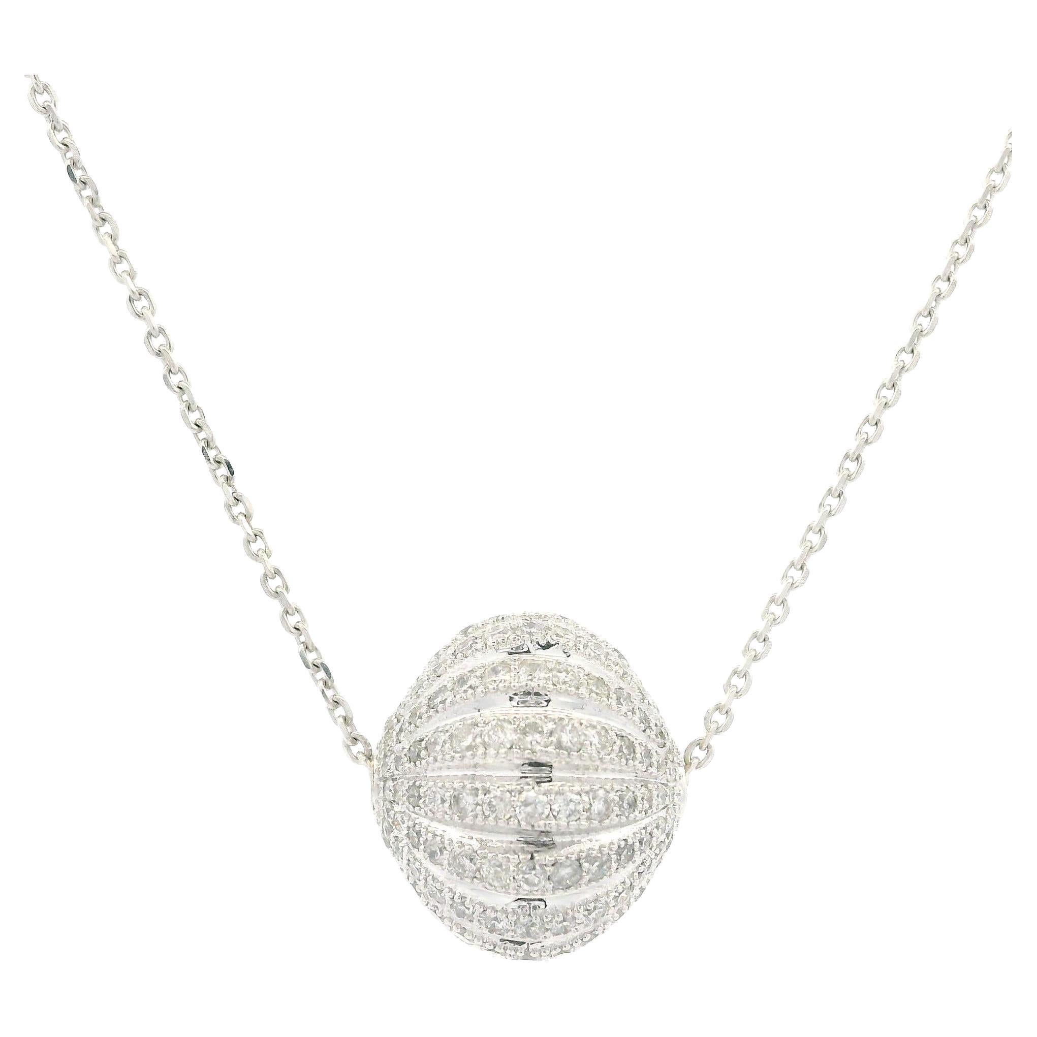Collar Colgante Bola Ovalada de Oro Blanco 18k 1,25ctw Diamante Milgrain Anillado