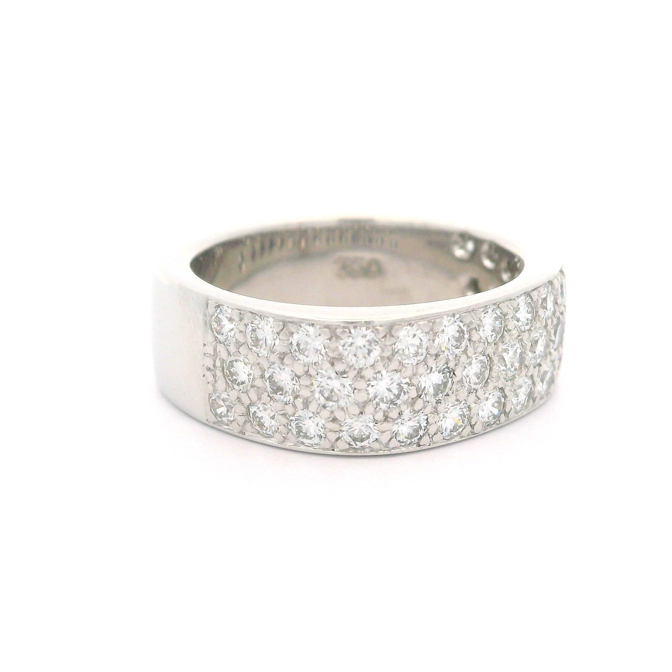 18k White Gold 1.25ctw Pave 3 Row Diamond Wide Squared Band Ring For Sale 5