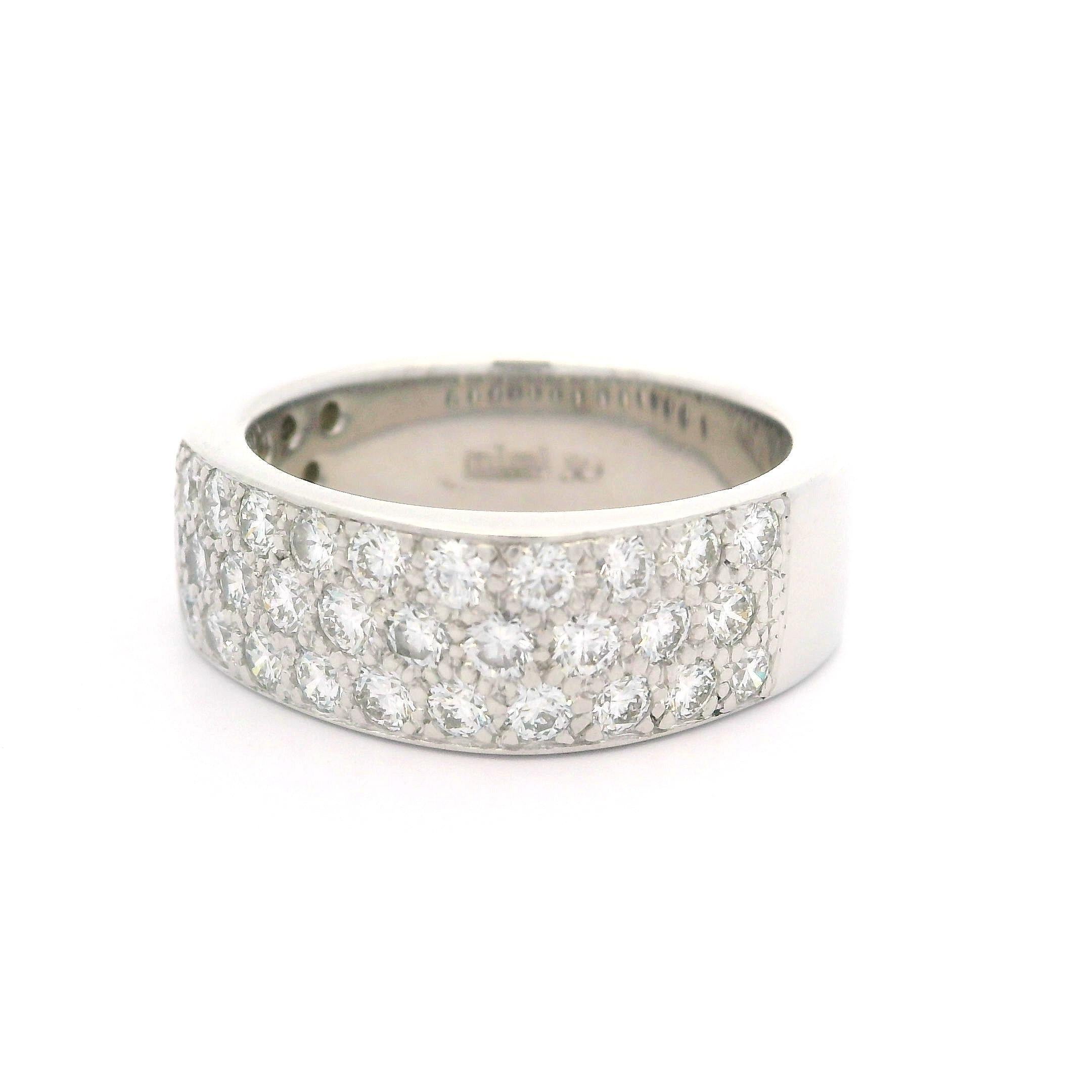 18k White Gold 1.25ctw Pave 3 Row Diamond Wide Squared Band Ring For Sale 6