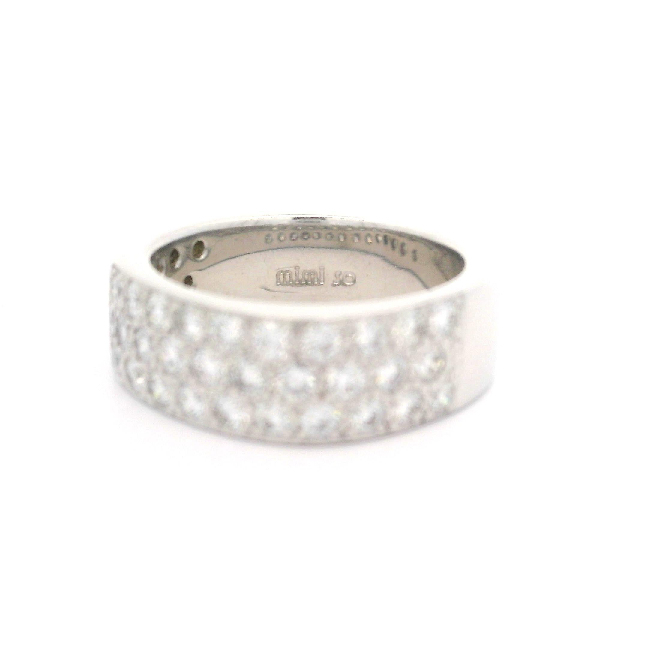 18k White Gold 1.25ctw Pave 3 Row Diamond Wide Squared Band Ring For Sale 7