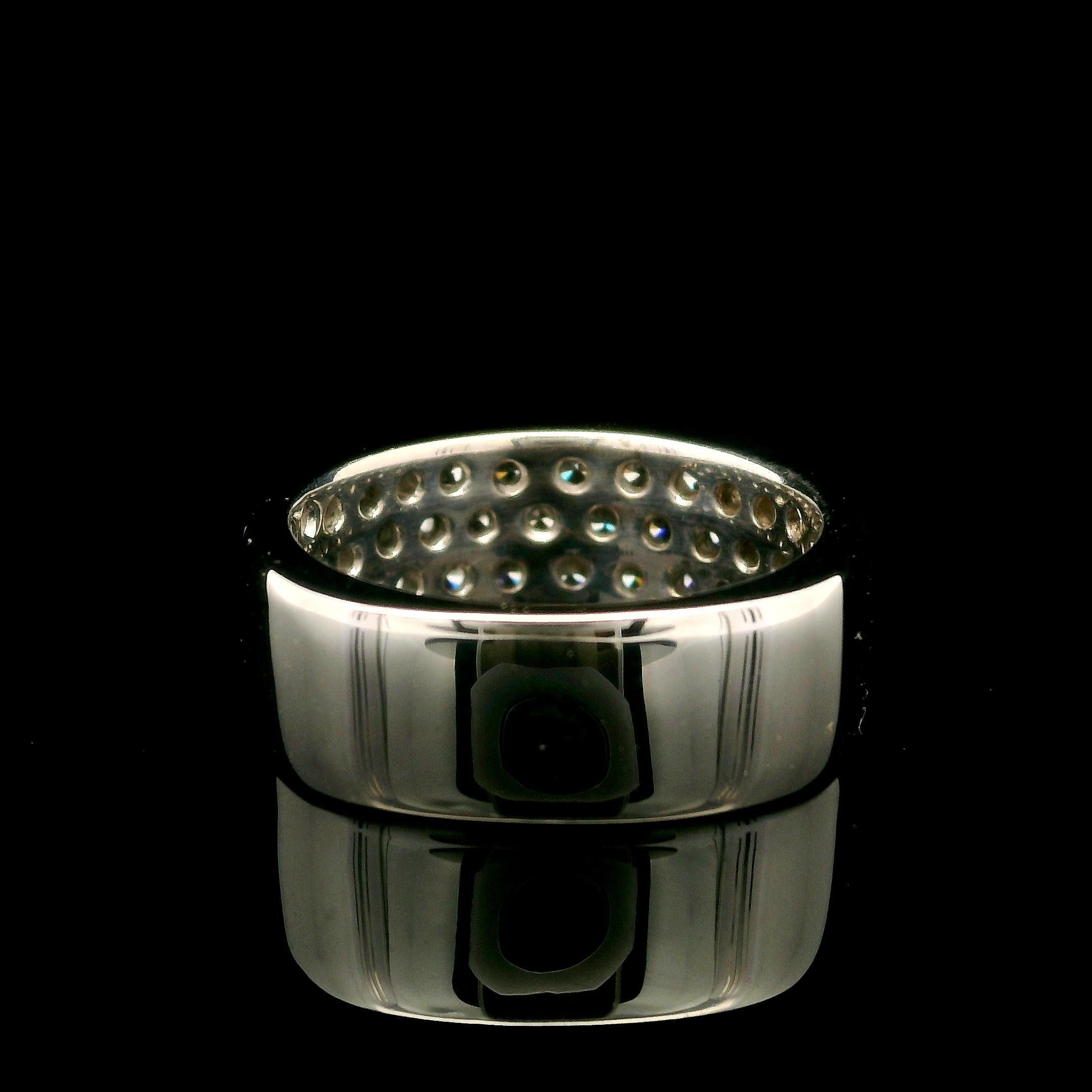 –Stone(s)–
(41) Natural Genuine Diamonds - Round Brilliant Cut - Pave Set - F/G  Color - VVS2-VS2 Clarity - 1.25ctw (approx.)

Material: 18k White Gold
Weight: 9.38 Grams
Ring Size: 6.0 ( fitted on finger, please contact us prior to purchase with