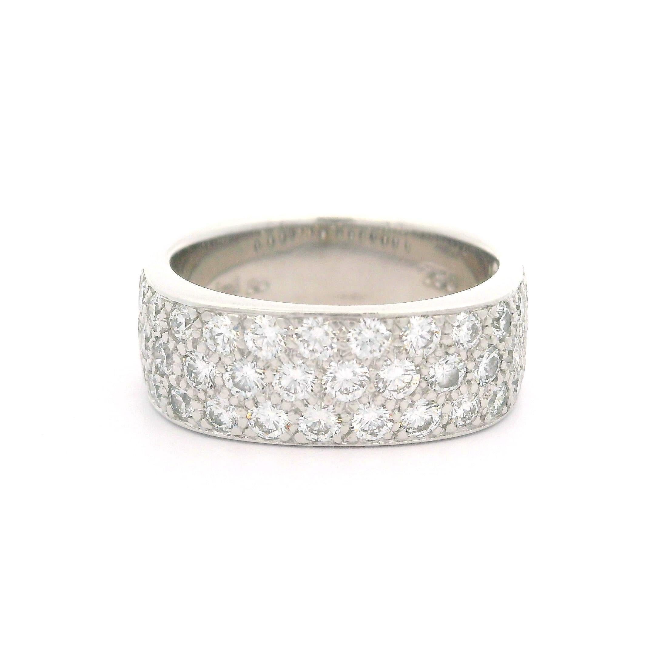18k White Gold 1.25ctw Pave 3 Row Diamond Wide Squared Band Ring For Sale 4