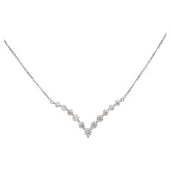 18k White Gold 1.27ct Round Brilliant Natural Diamond "V" Shape Pendant Necklace