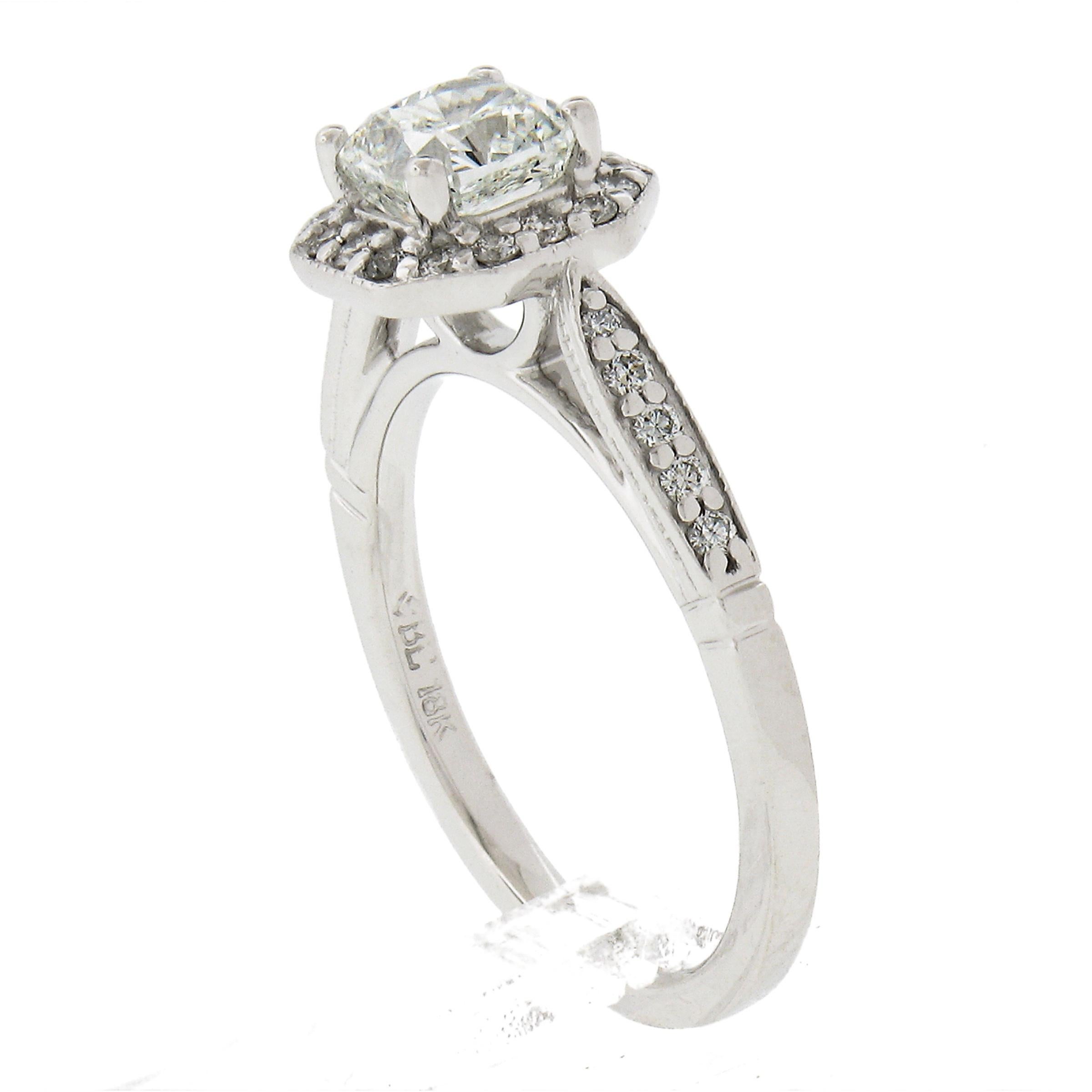 18k White Gold 1.27ctw GIA Cushion Cut Diamond Solitaire w/ Halo Engagement Ring For Sale 6