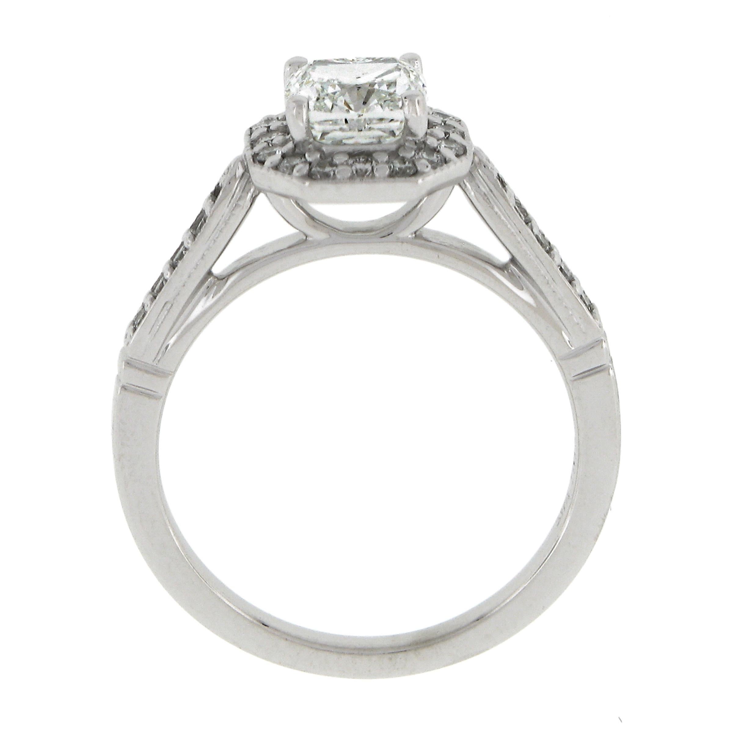 18k White Gold 1.27ctw GIA Cushion Cut Diamond Solitaire w/ Halo Engagement Ring For Sale 5