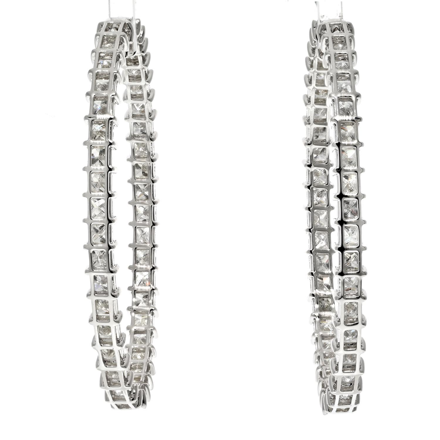 Taille princesse Boucles d'oreilles en or blanc 18 carats 12,80cttw diamant taille princesse en vente