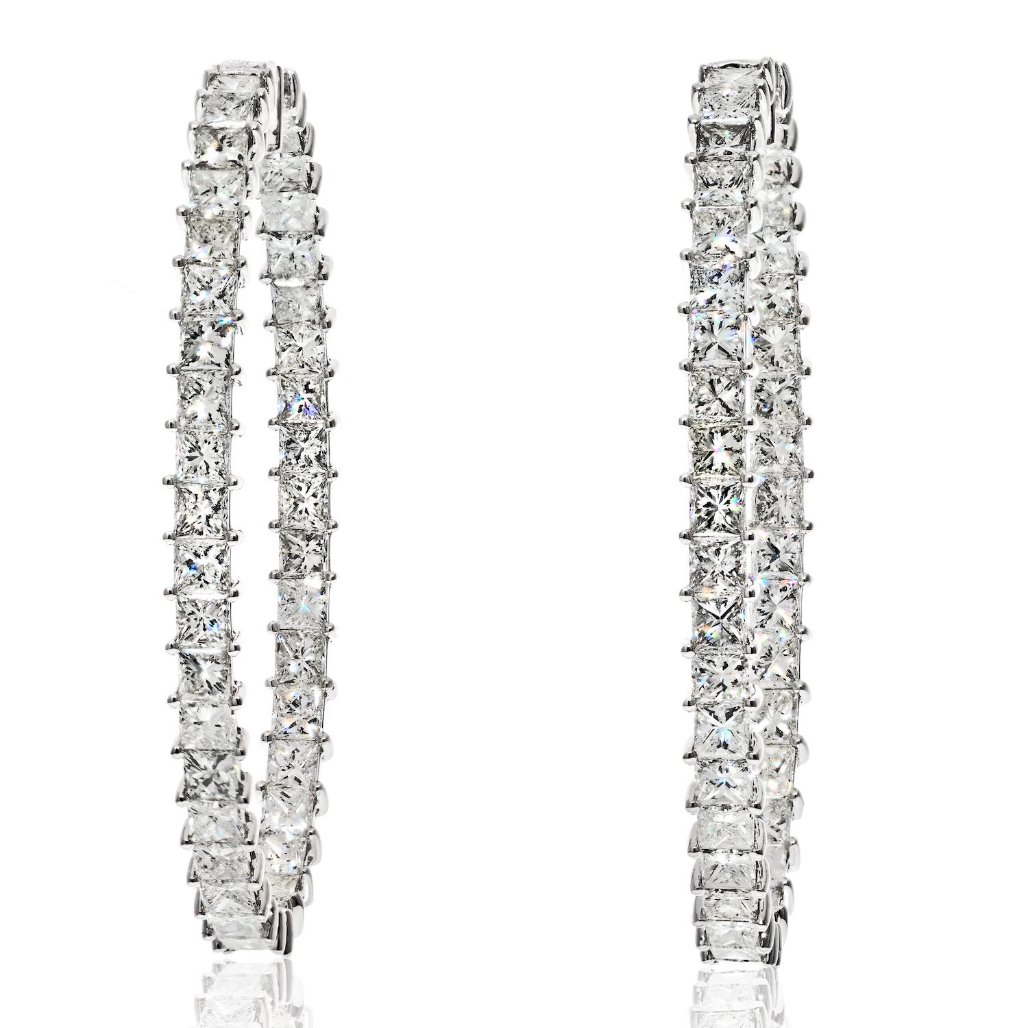 Boucles d'oreilles en or blanc 18 carats 12,80cttw diamant taille princesse Neuf - En vente à New York, NY
