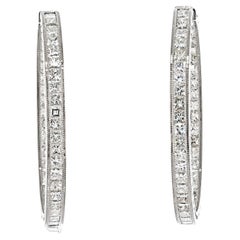 18k White Gold 12.87cttw Princess Cut Diamond Inside Out Hoop Earrings