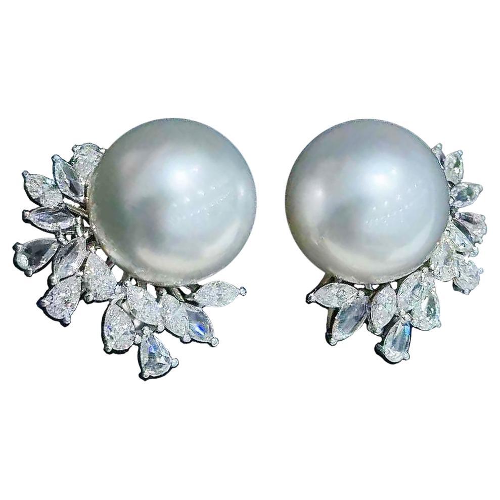 【Vine Symphony】Diamond Wreath Aurora South Sea Pearl Statement Earrings