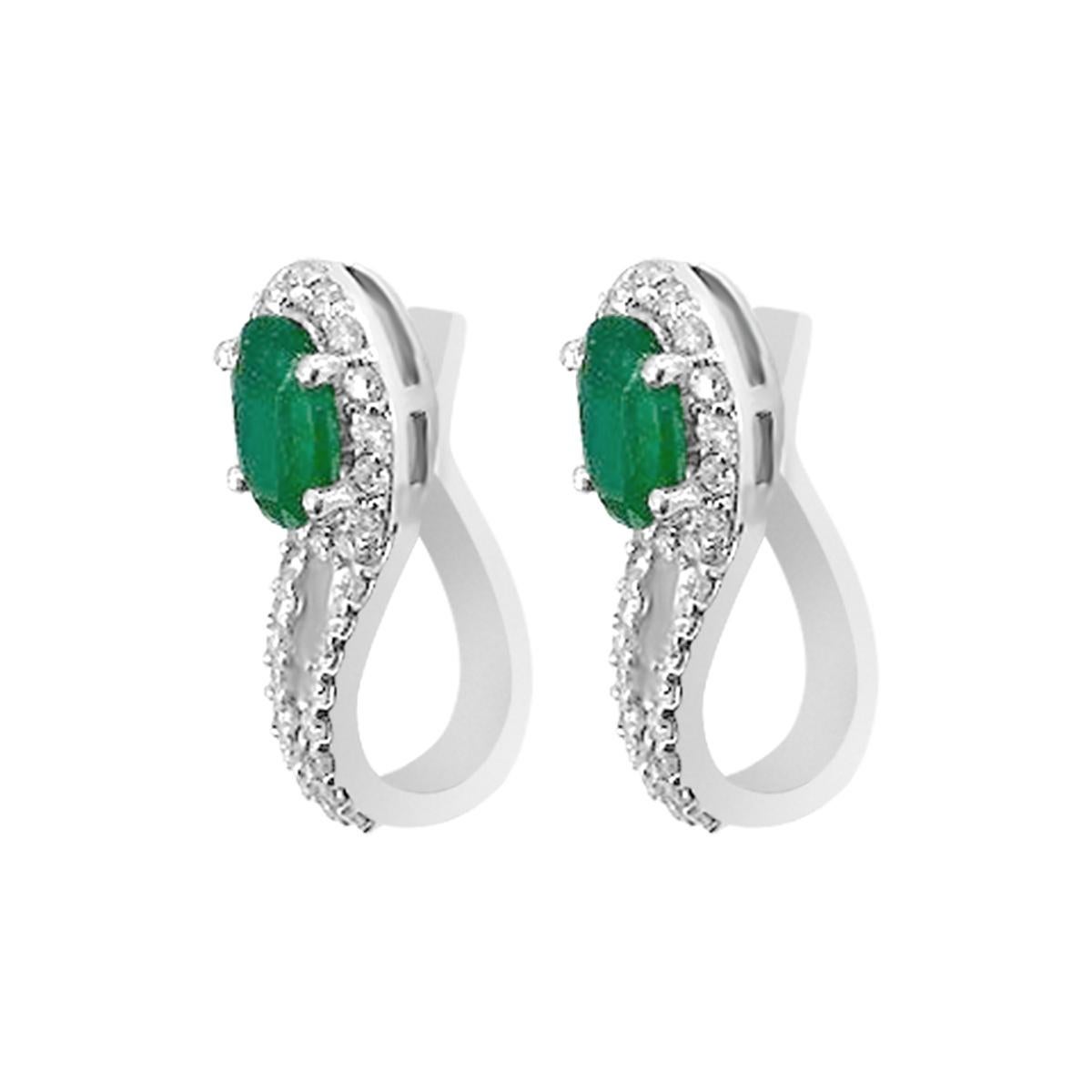 Modern 18K White Gold 1.29cts Emerald and Diamond Earring, Style# TS1020E
