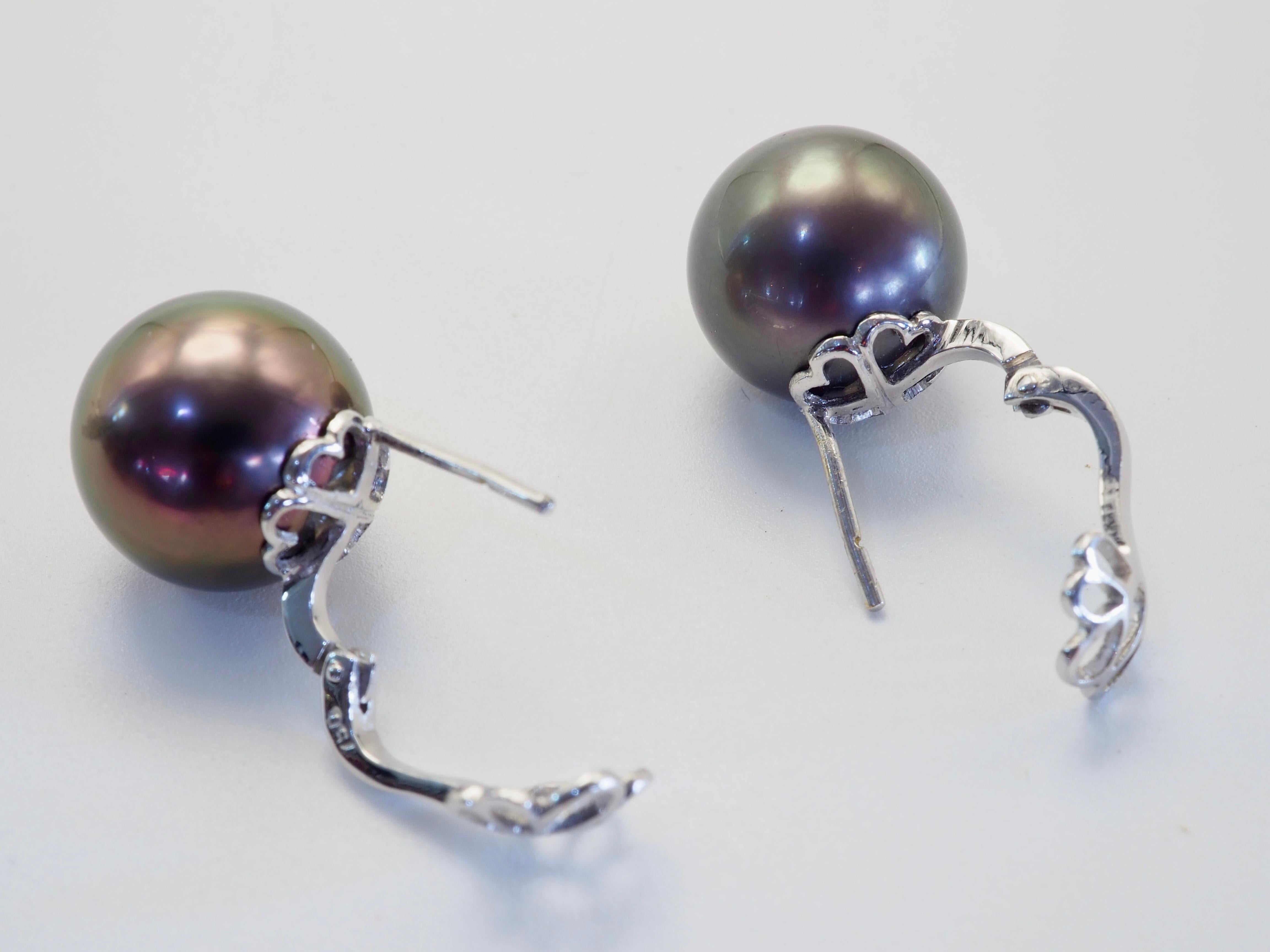 18K White Gold 12.9mm South Sea Black Pearl Fine Latched Back Stud Earring In New Condition For Sale In เกาะสมุย, TH
