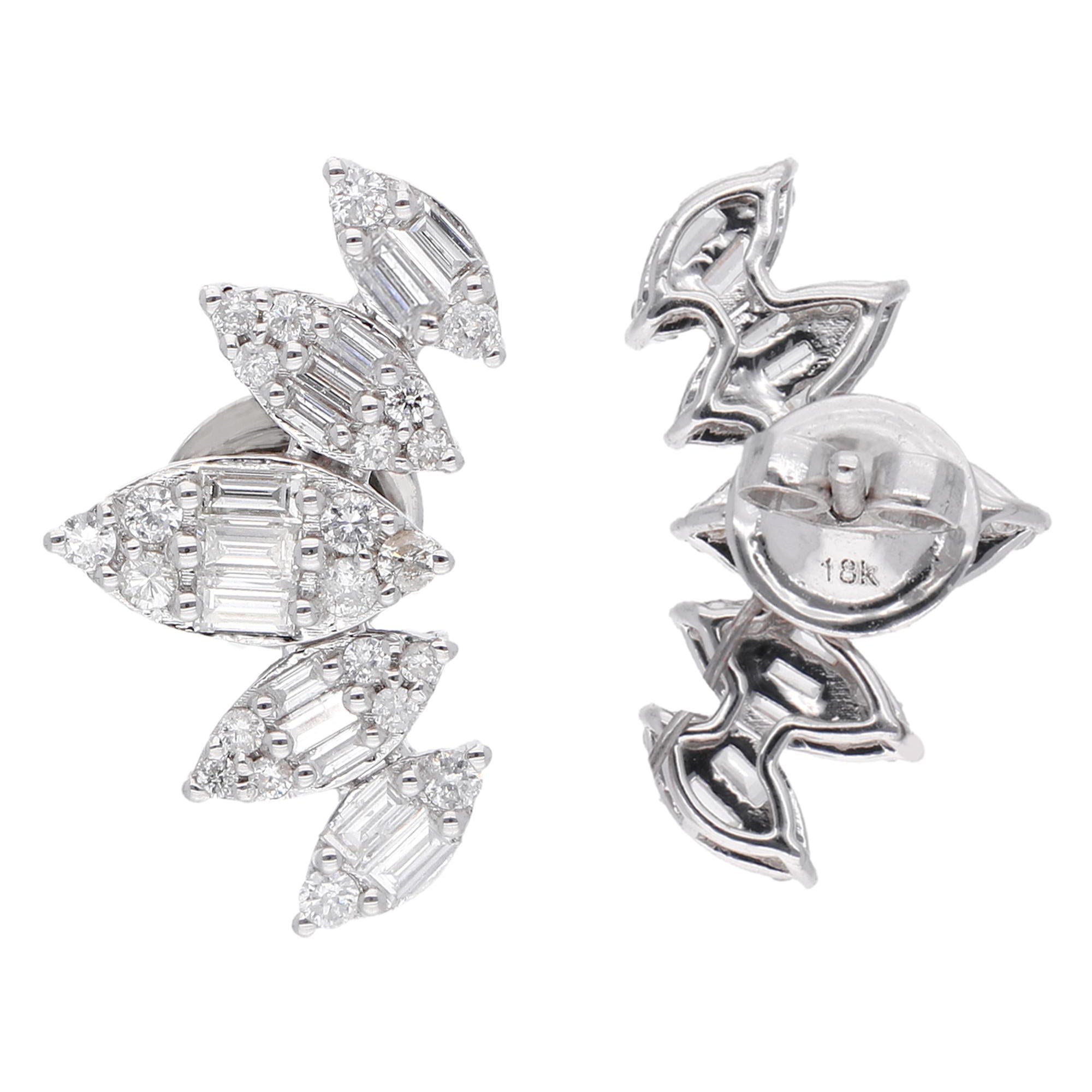 18K White Gold 1.2 Carat SI/H Diamond Cluster Ear Climber Stud Earrings