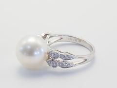 18K White Gold 12mm Round South Sea Pearl & 0.23ct Diamond Split Shank Ring