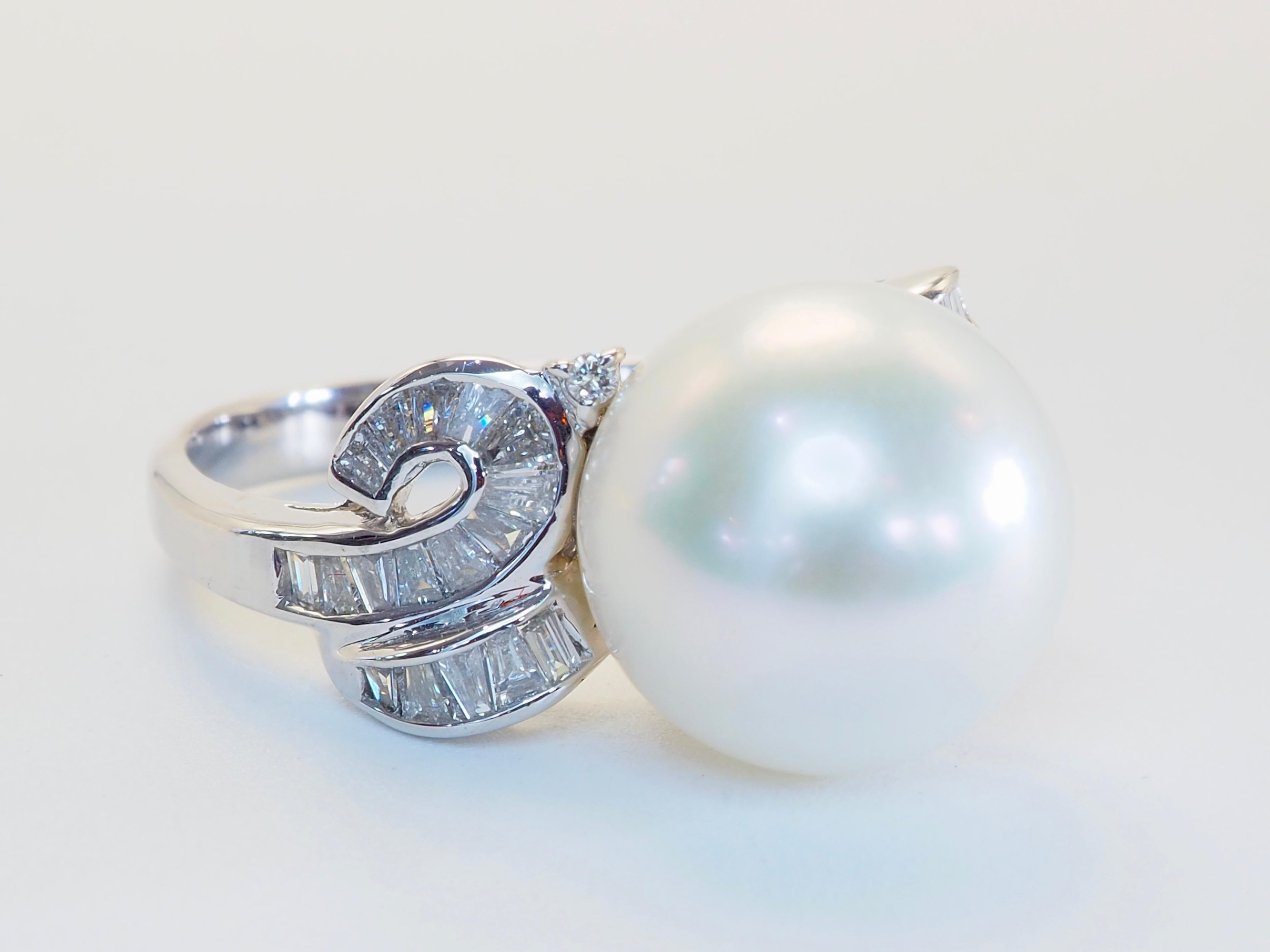18K Weißgold 12mm weiße Südseeperle & 0,52ct Diamant Ring im Zustand „Neu“ im Angebot in เกาะสมุย, TH