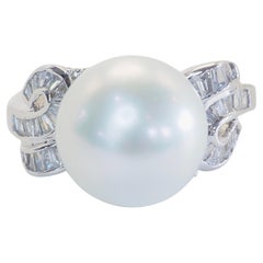 18K Weißgold 12mm weiße Südseeperle & 0,52ct Diamant Ring