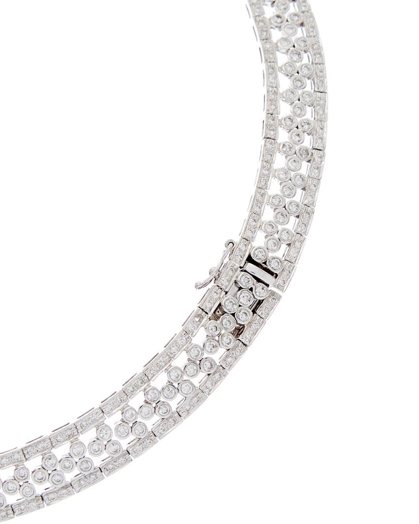 18K White Gold diamond necklace, features 13.00 Carats of near colorless white slightly included diamonds. 
16