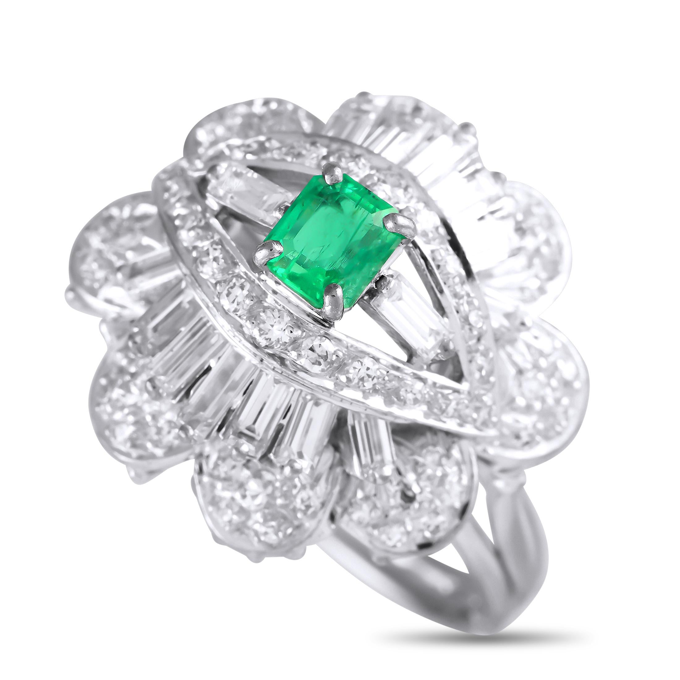 18K White Gold 1.30ct Diamond and Emerald Ring MF05-020124 In Excellent Condition For Sale In Southampton, PA